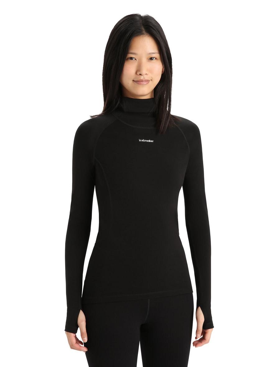 Women\'s Icebreaker MerinoFine™ Long Sleeve Roll Neck Base Layers Black | CA 1051TCEV